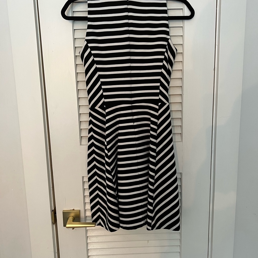Michael Kors Black and White striped fit and flare dress